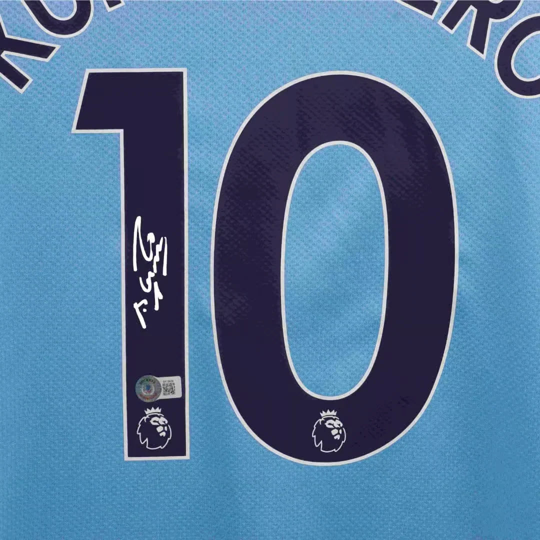 SERGIO AGUERO SIGNED MANCHESTER CITY HOME SOCCER JERSEY #10 WITH BECKETT COA