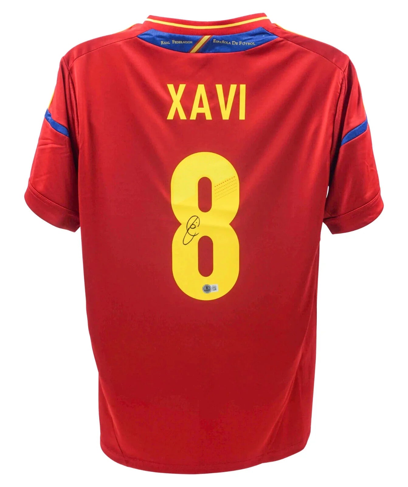 XAVI HERNANDEZ SIGNED SPAIN FC HOME SOCCER JERSEY #8 WITH BECKETT COA)