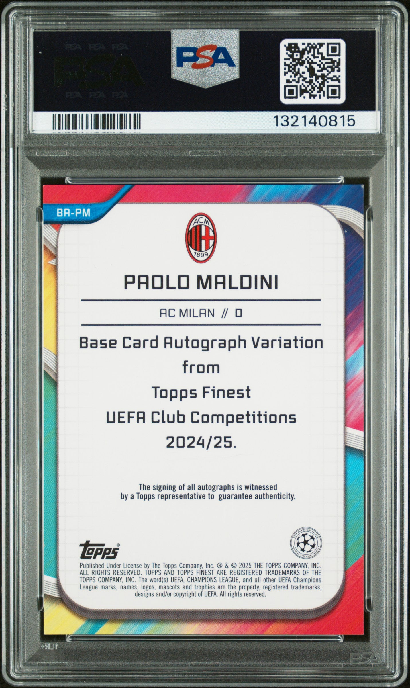 2024–25 Topps Finest UCC Gold Refractor Auto Paolo Maldini (1/50) (PSA 10)