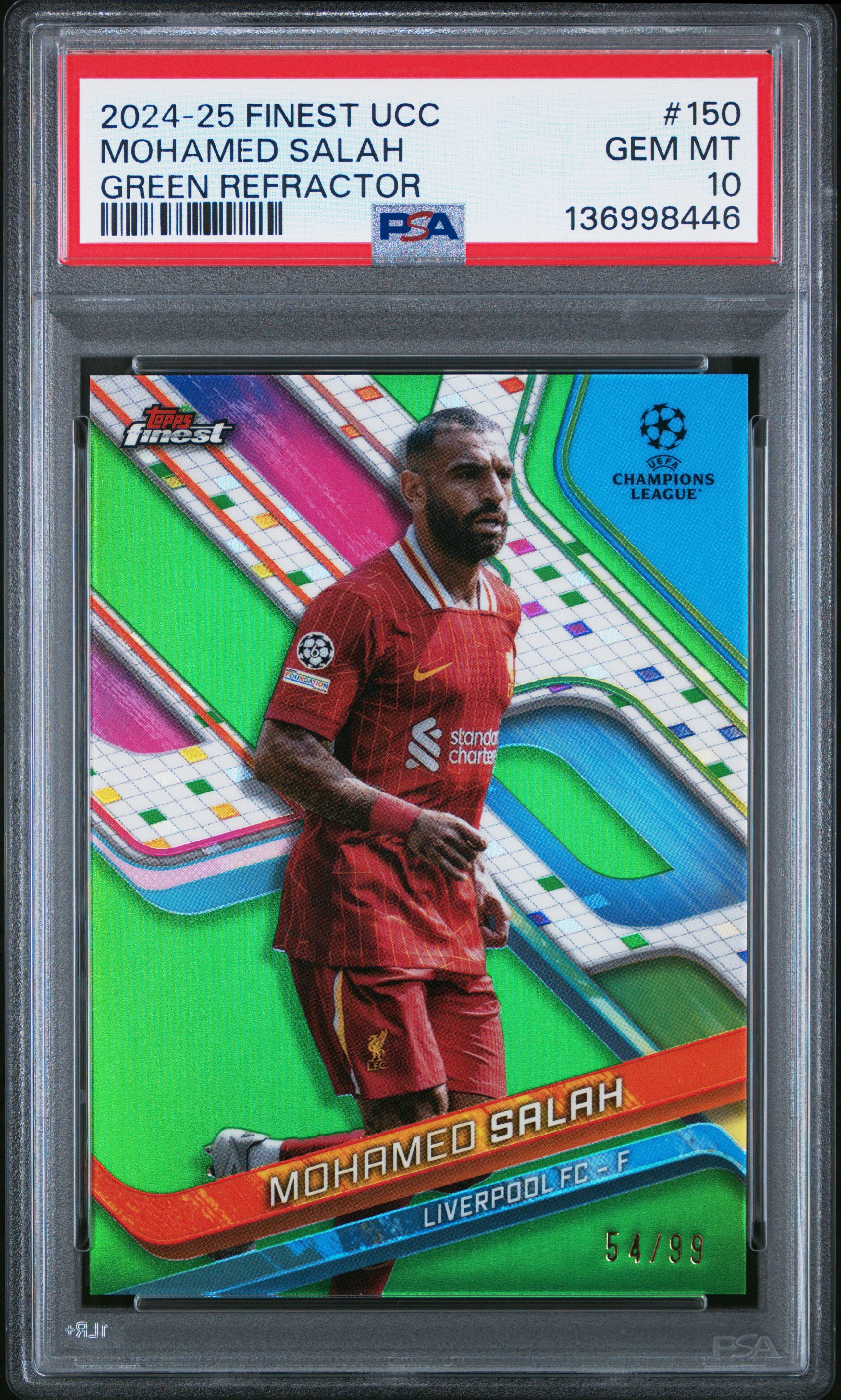 2024–25 Topps Finest UEFA Club Competitions Green Refractor Mohamed Salah (1/99) (PSA 10)