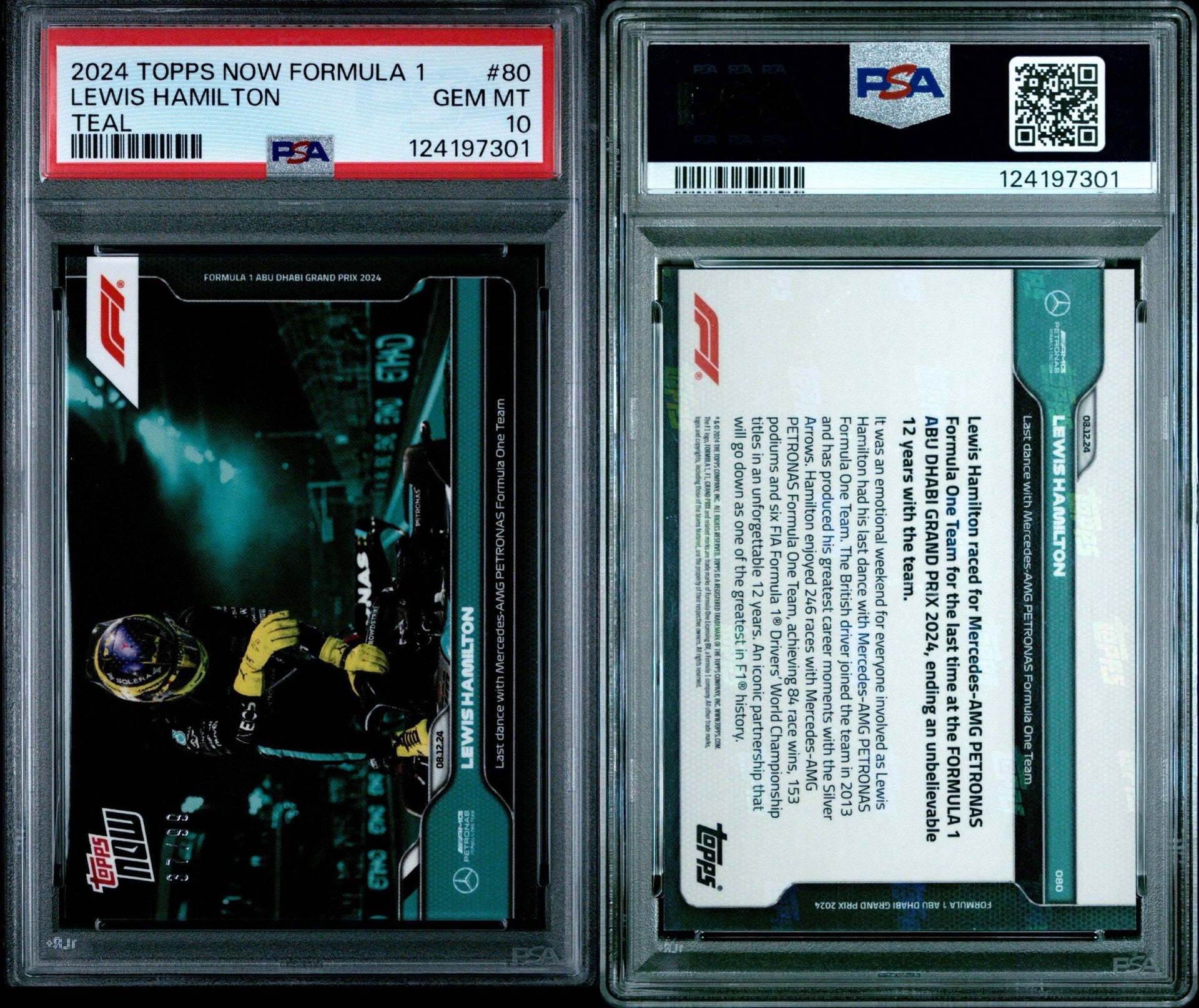 Lewis Hamilton - Last dance with Mercedes-AMG Petronas Formula One Team - 2024 Formula 1® Topps NOW® Teal (PSA 10)