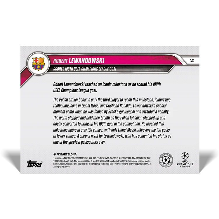 Robert Lewandowski - Scores 100th UEFA Champions League goal - 24/25 UCC Topps NOW® Green