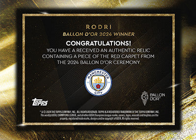 2024 Topps Now Rodri Red Carpet Relic / 10