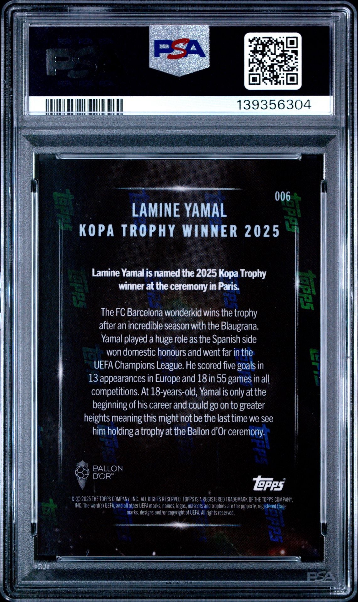 Topps Now Lamine Yamal Kopa Trophy Winner 2025 PSA 10