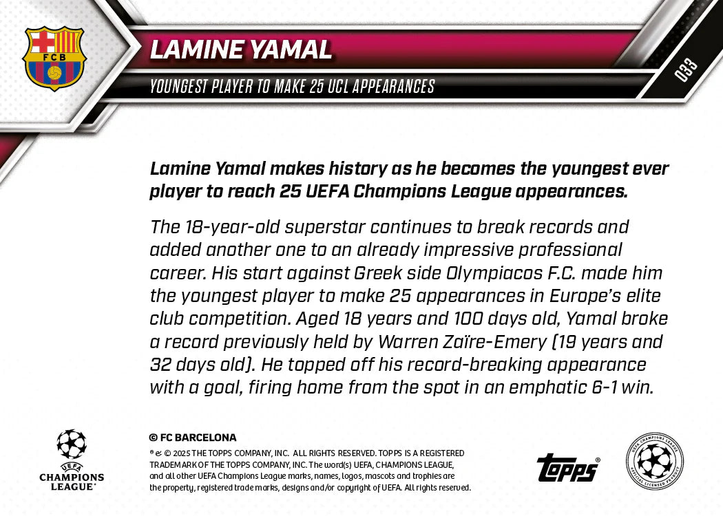 Lamine Yamal - 2025-26 UCL Topps NOW®