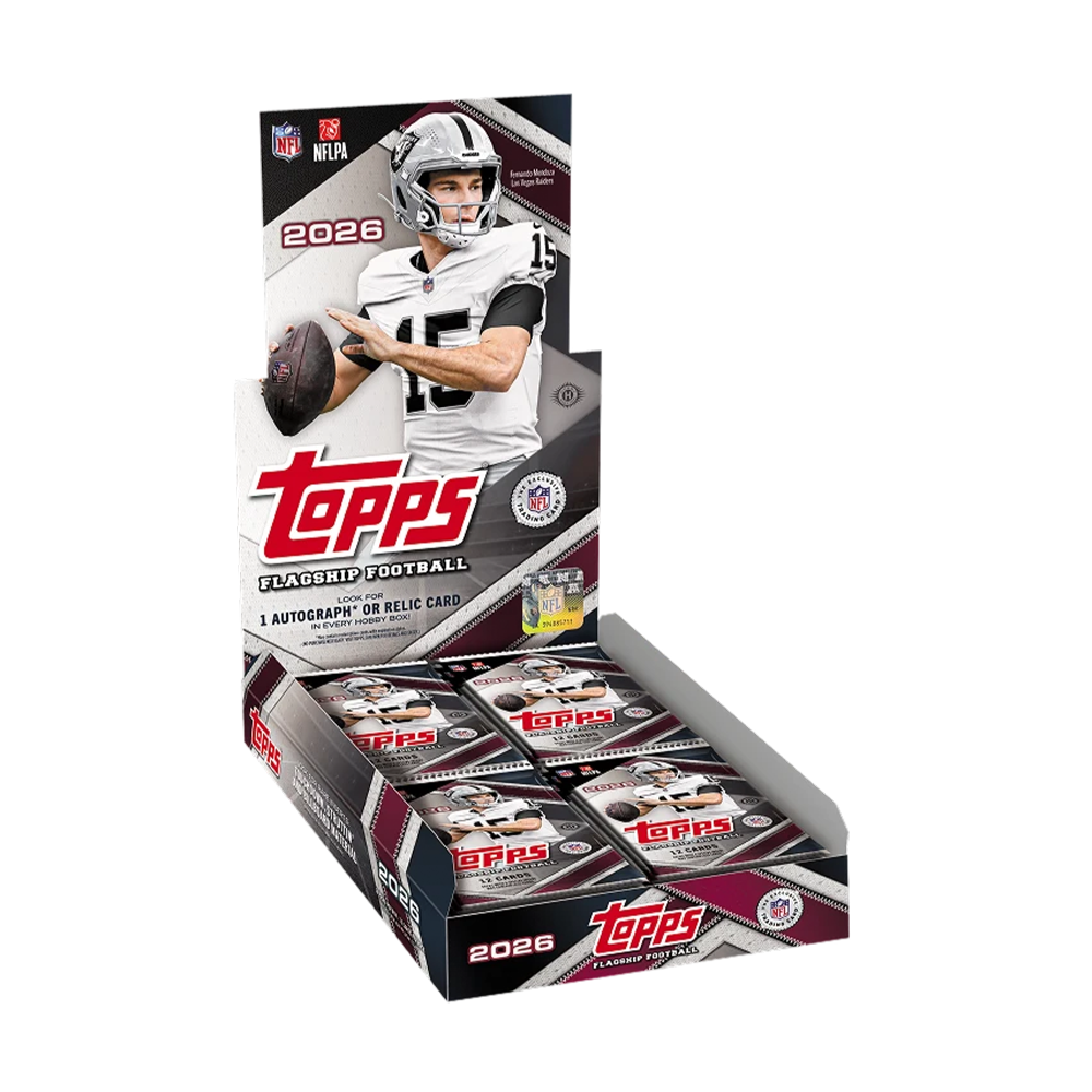 Topps NFLPA 2026 Enforcip Football trading card display box with multiple sealed booster packs inside, shown on a plain white background.