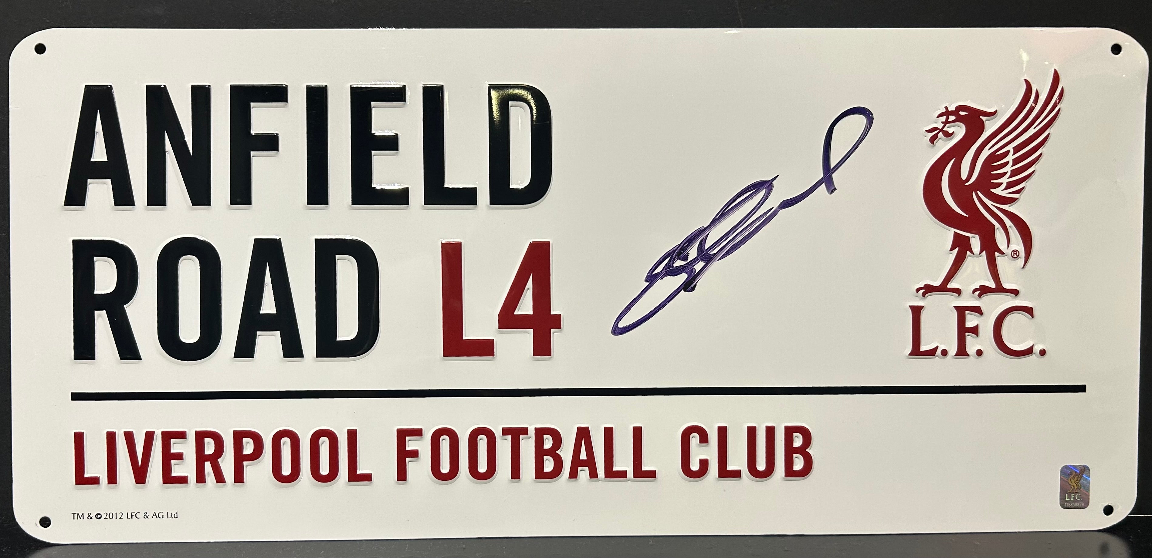 Steven Gerrard Signed LFC Anfield Road Street Sign
