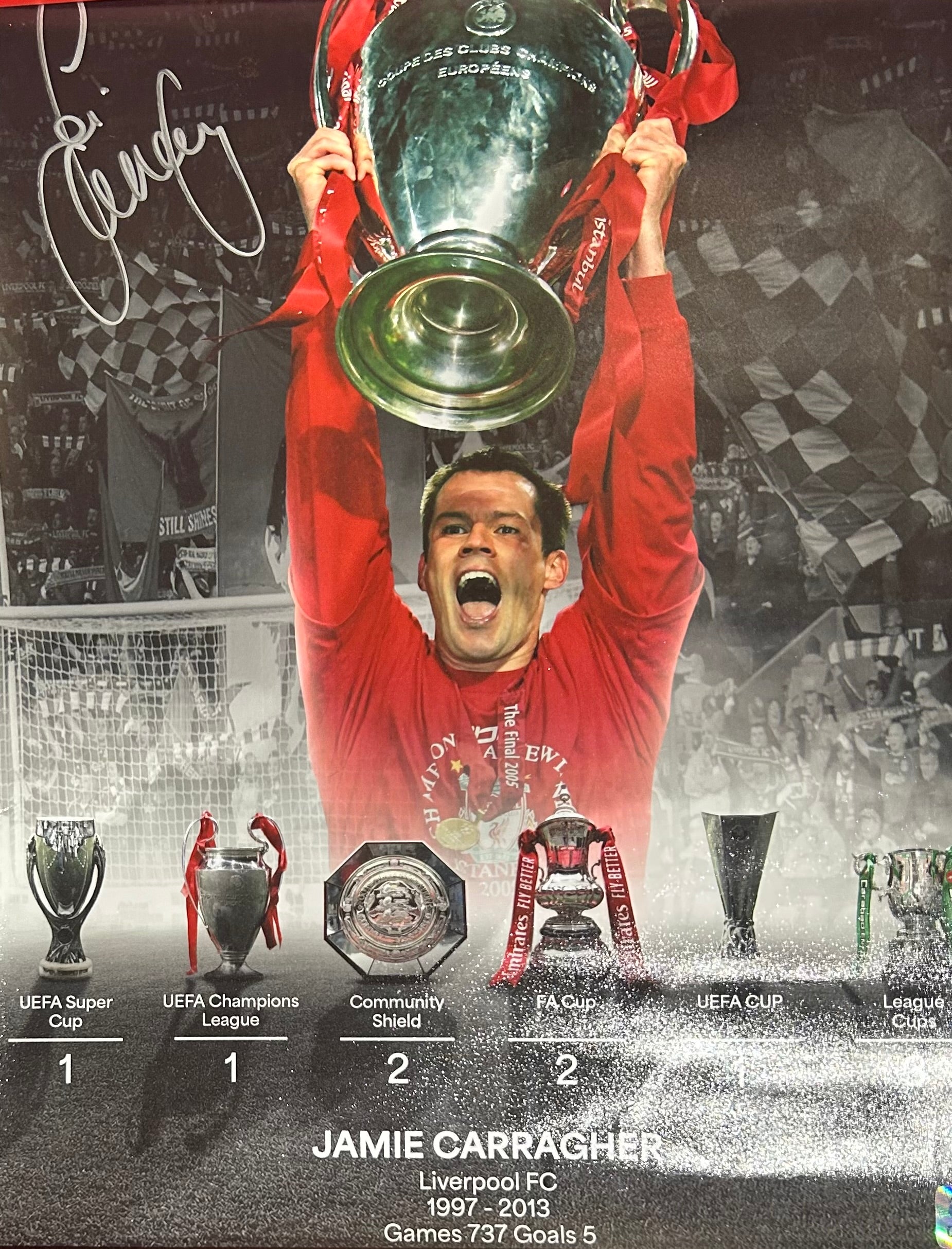 Jamie Carragher Signed "Career Honours" Tribute Photo – 737 Games Legend (Unframed)
