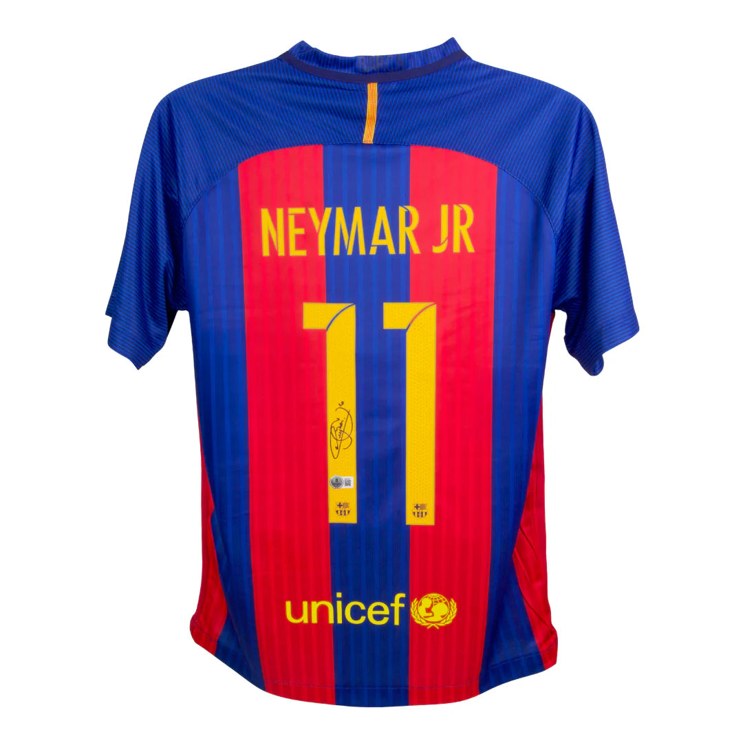 FRAMED NEYMAR JR SIGNED FC BARCELONA SOCCER JERSEY #11 WITH BECKETT COA