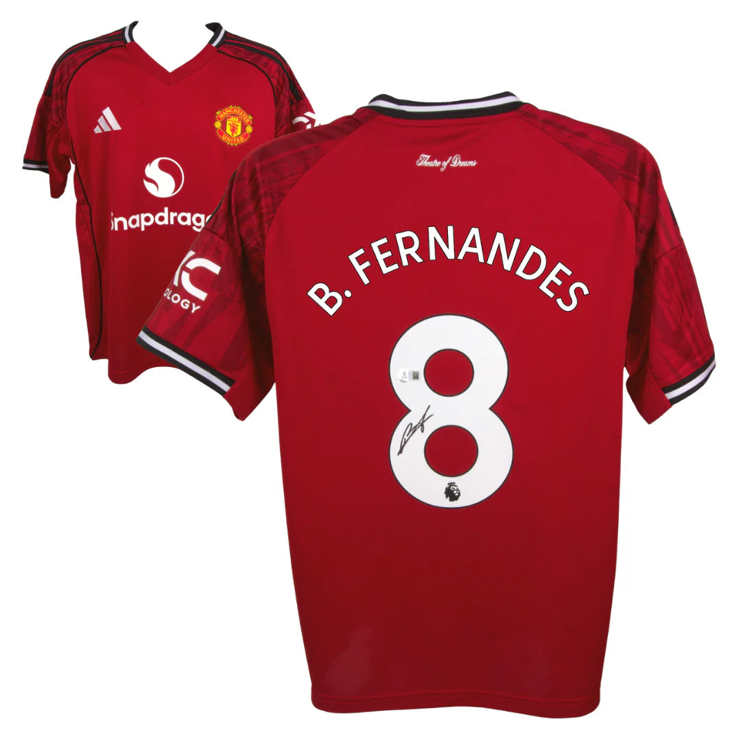 Bruno Fernandes Signed Manchester Utd Home Soccer Jersey #8 with Beckett Witness