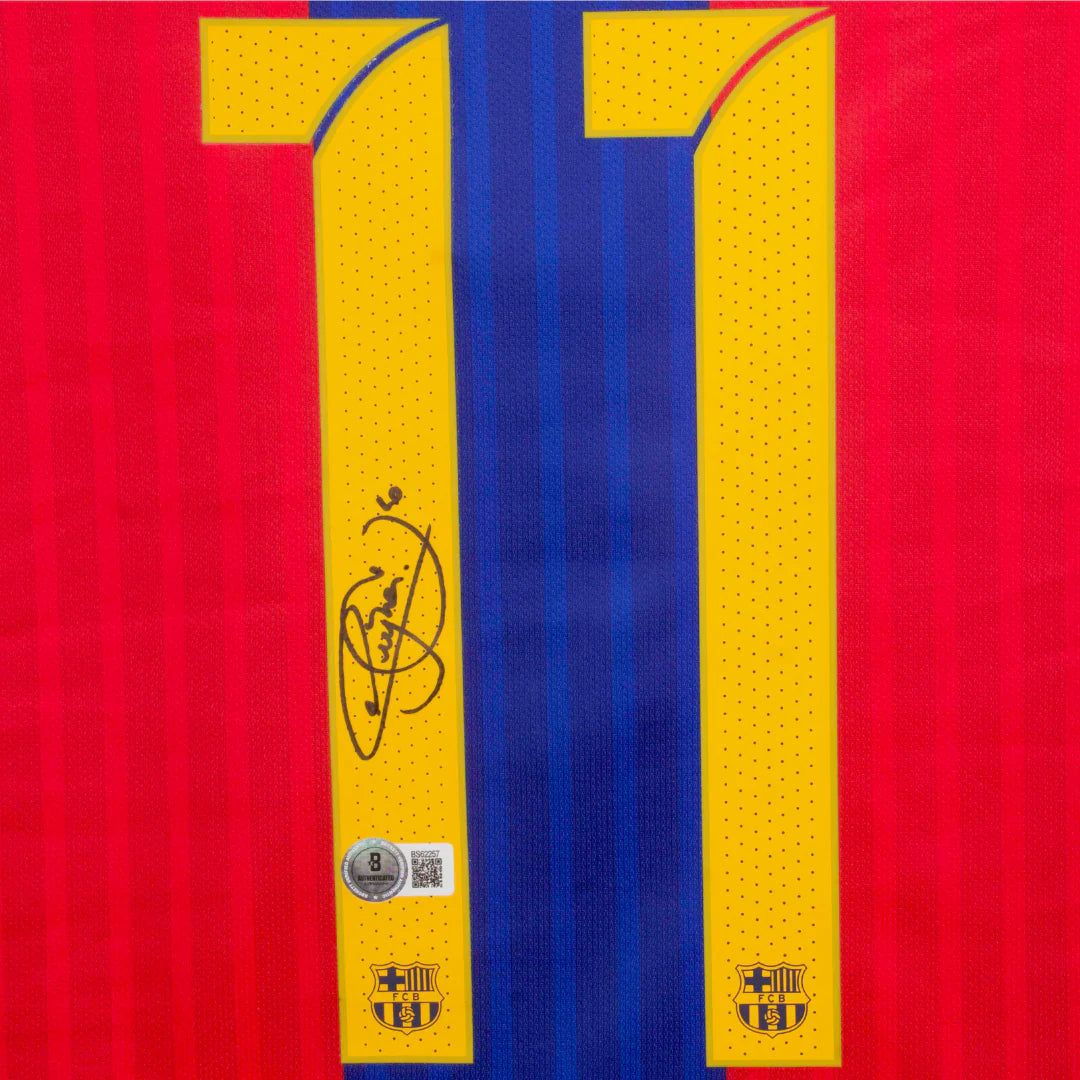 FRAMED NEYMAR JR SIGNED FC BARCELONA SOCCER JERSEY #11 WITH BECKETT COA