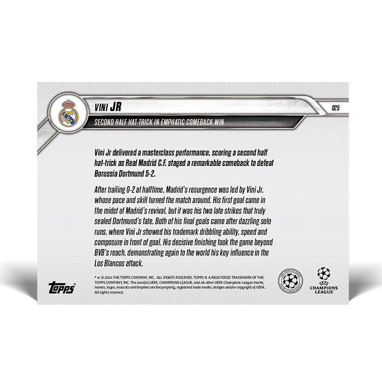 Vini Jr - Second half hat-trick in emphatic comeback win - 24/25 UCC Topps NOW® Green (PSA 10)