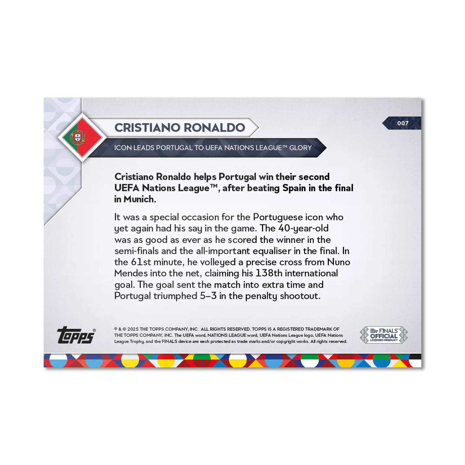 Cristiano Ronaldo - 2025 UEFA Nations League Topps NOW® PSA 9