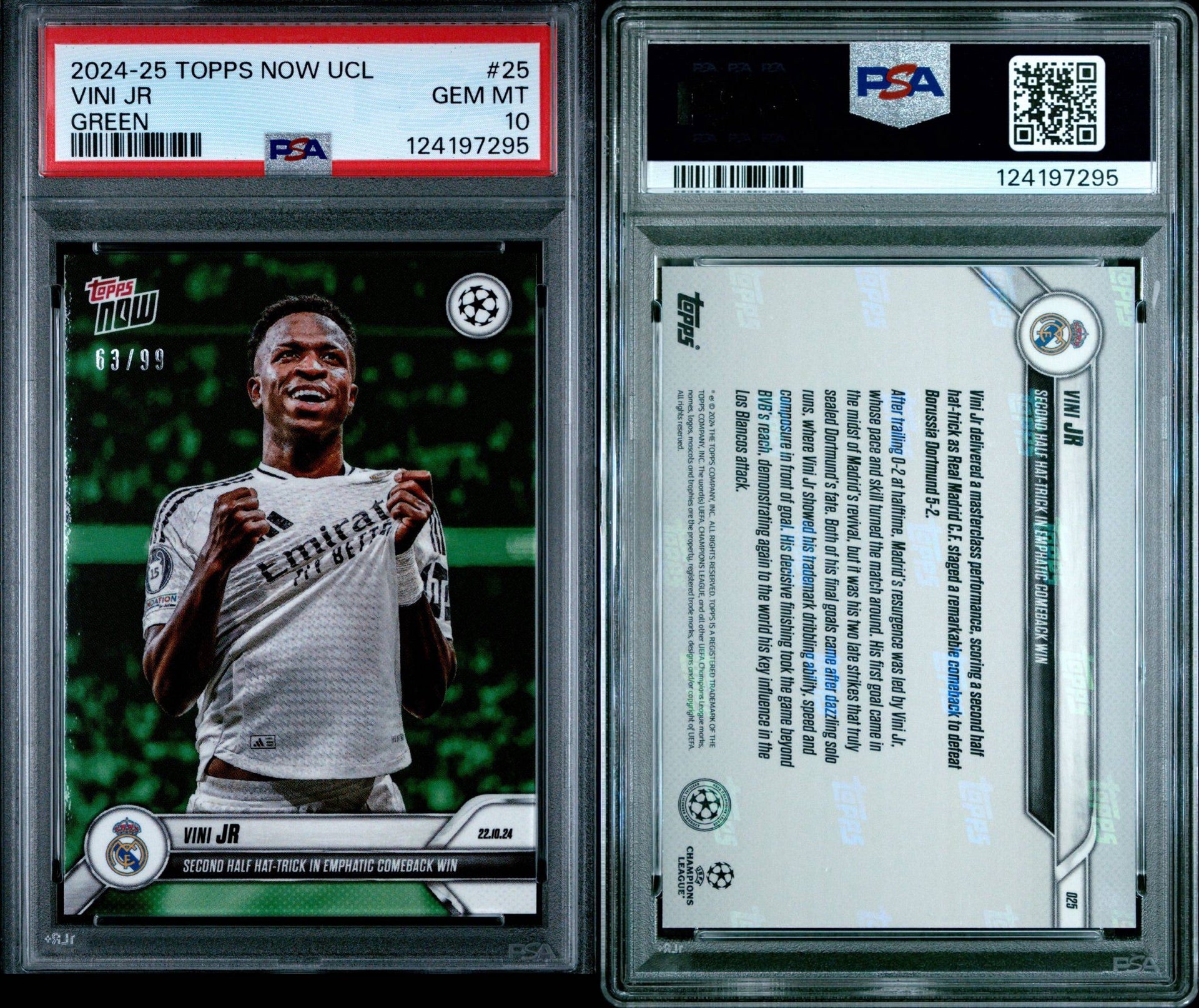 Vini Jr - Second half hat-trick in emphatic comeback win - 24/25 UCC Topps NOW® Green (PSA 10)