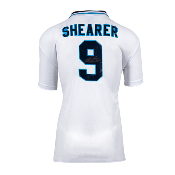 Alan Shearer Signed England Shirt - EURO 96, Number 9, Gold Signature (Boxed) - The Bootroom Collection