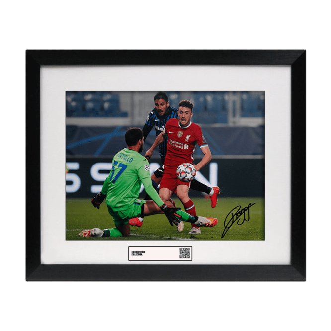 Diogo Jota Signed Liverpool v Atalanta Photo (Framed) - The Bootroom Collection