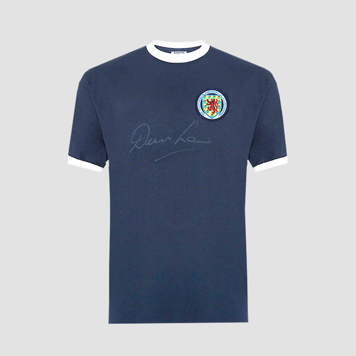 Denis Law Front Signed Retro Scotland Home Shirt (Boxed)