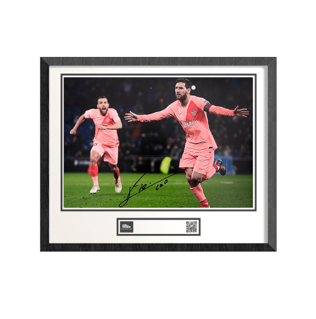 Lionel Messi Official Signed FC Barcelona Photo: Derby Goal vs Espanyol - The Bootroom Collection