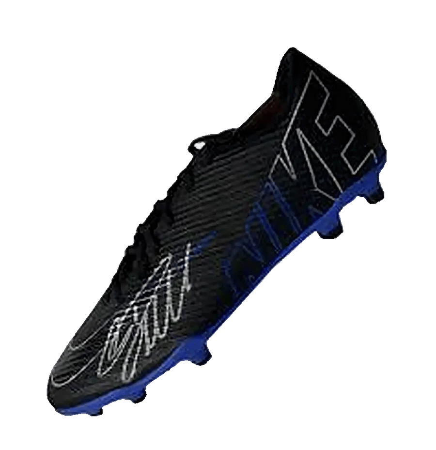 Cristiano Ronaldo signed black Nike football boot with blue sole