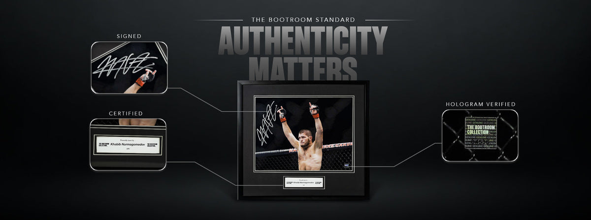 The Bootroom Collection memorabilia authentication display.