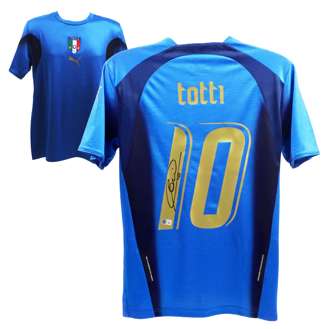 FRANCESCO TOTTI SIGNED ITALY FC HOME SOCCER JERSEY #10 WITH BECKETT WITNESS