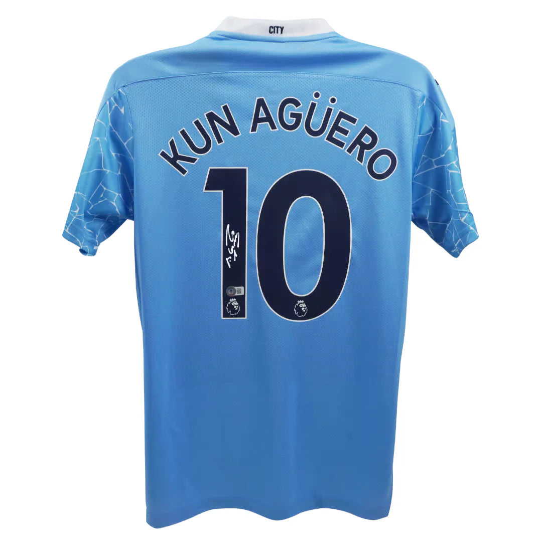 SERGIO AGUERO SIGNED MANCHESTER CITY HOME SOCCER JERSEY #10 WITH BECKETT COA