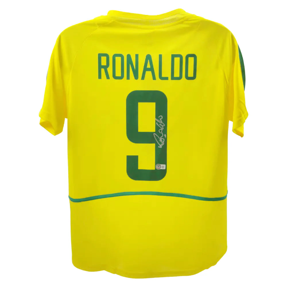 RONALDO NAZARIO SIGNED BRAZIL FC HOME SOCCER JERSEY #9 WITH BECKETT COA