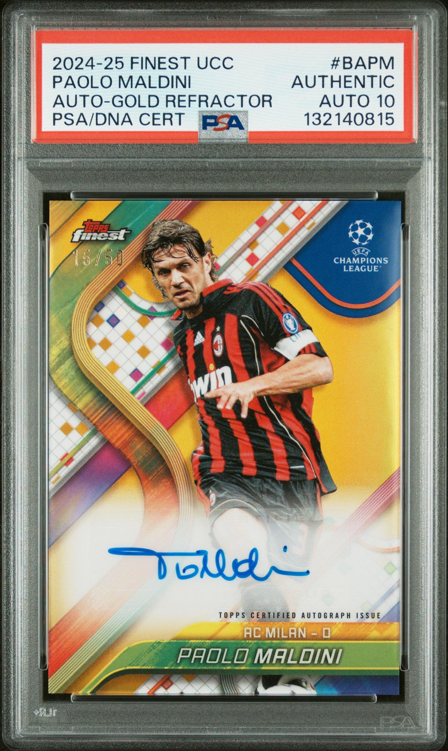 2024–25 Topps Finest UCC Gold Refractor Auto Paolo Maldini (1/50) (PSA 10)