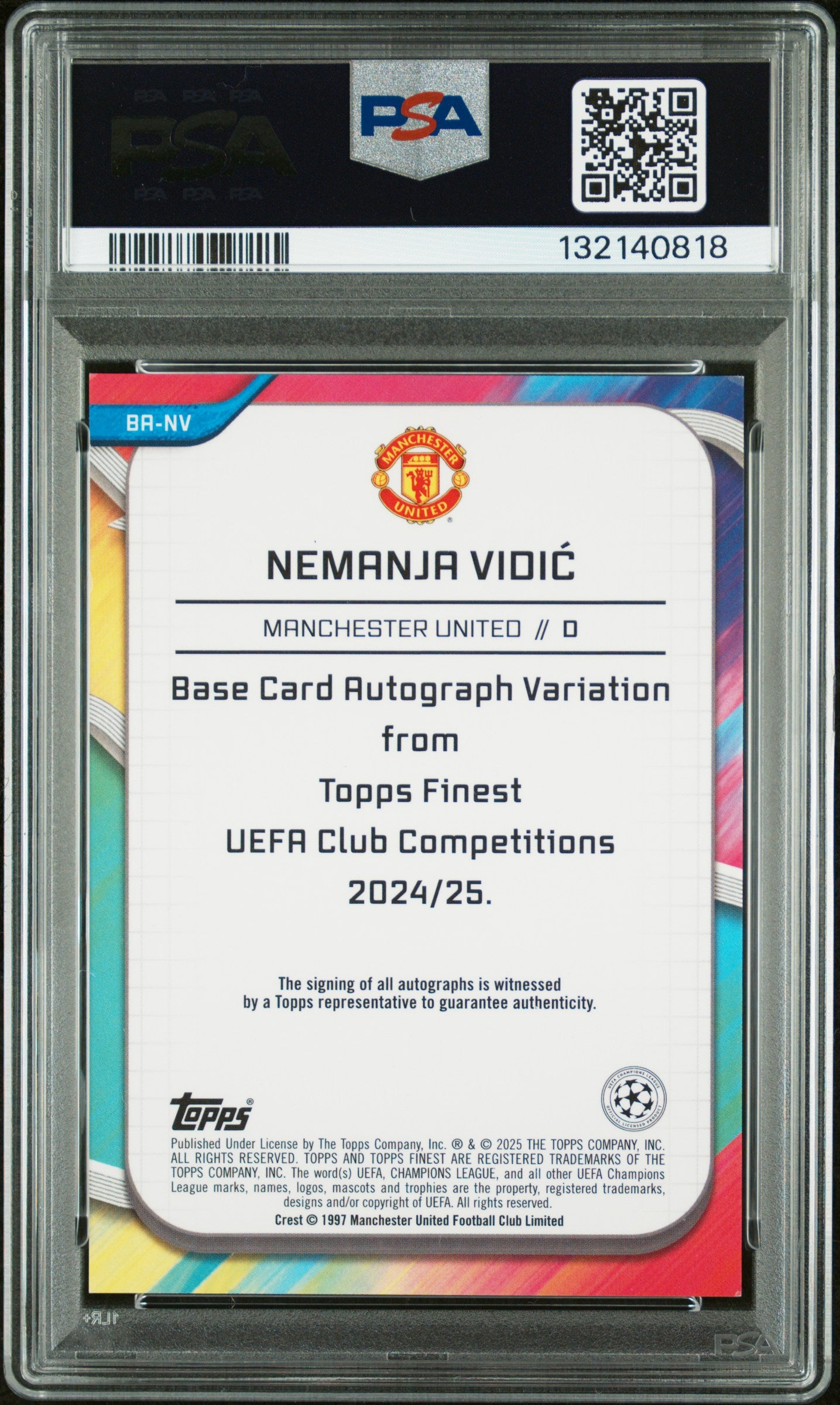 2024–25 Topps Finest UCC Neon Green Refractor Auto Nemanja Vidić (1/99) (PSA 10)