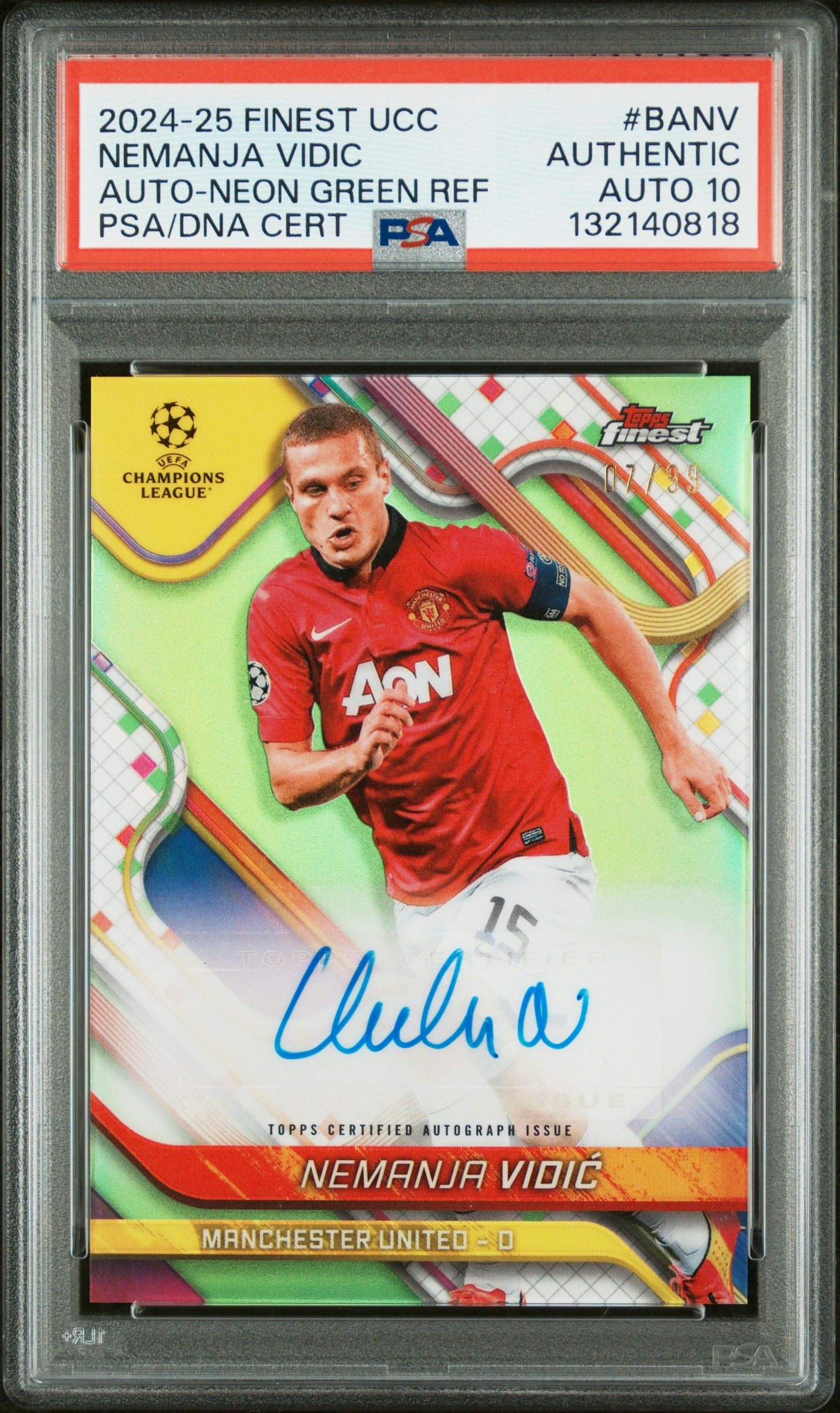 2024–25 Topps Finest UCC Neon Green Refractor Auto Nemanja Vidić (1/99) (PSA 10)