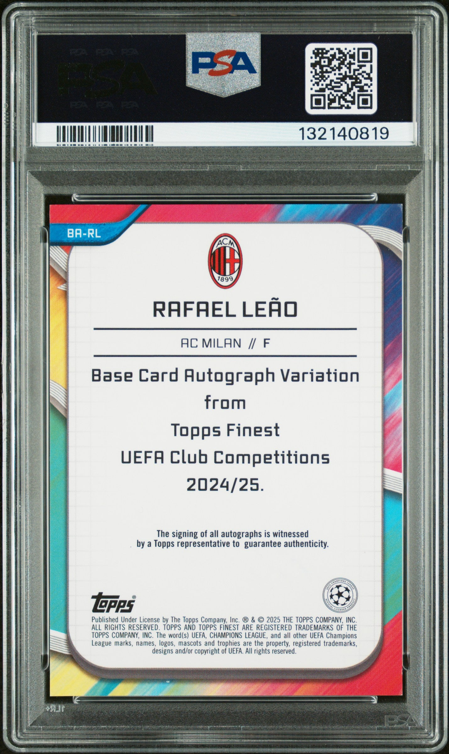 2024–25 Topps Finest UCC Gold Wave Auto Rafael Leão (1/50) (PSA 10)