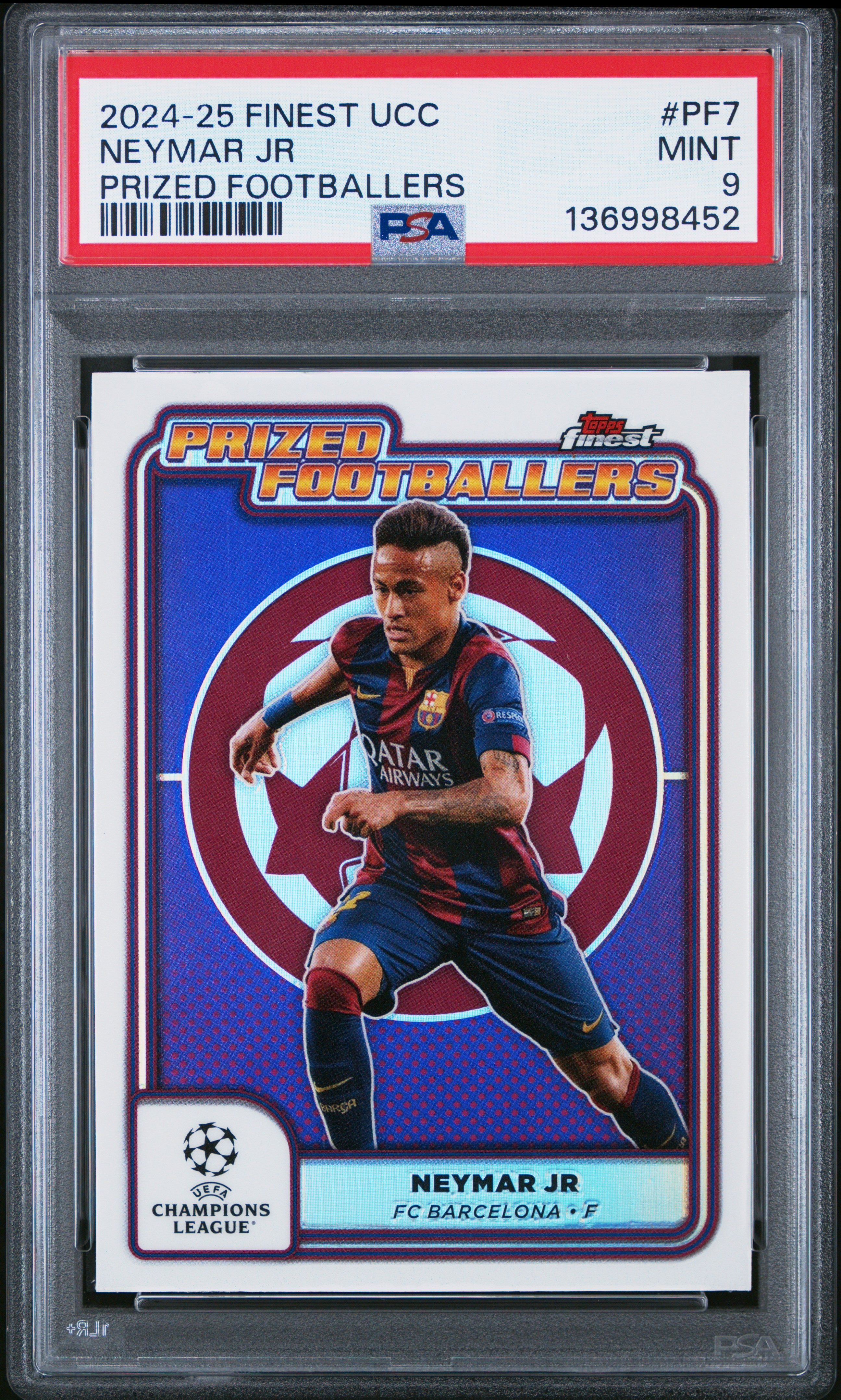 2024-25 Topps Finest Prized Footballers Neymar Jr Prized Purple Refractor (PSA 9)