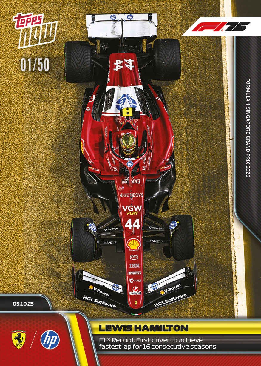 Topps NOW Lewis Hamilton Formula 1 Fast Lap Trading Card /50