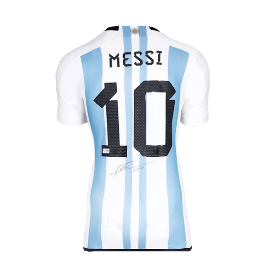 Lionel Messi 2022 Argentina Home Signed Shirt: Two Star Edition
