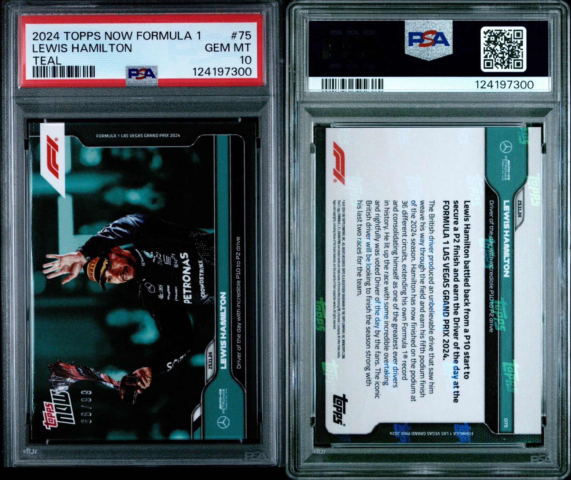 Lewis Hamilton - Driver of the day with incredible P10 to P2 drive - 2024 Formula 1® Topps NOW® Teal (PSA 10)