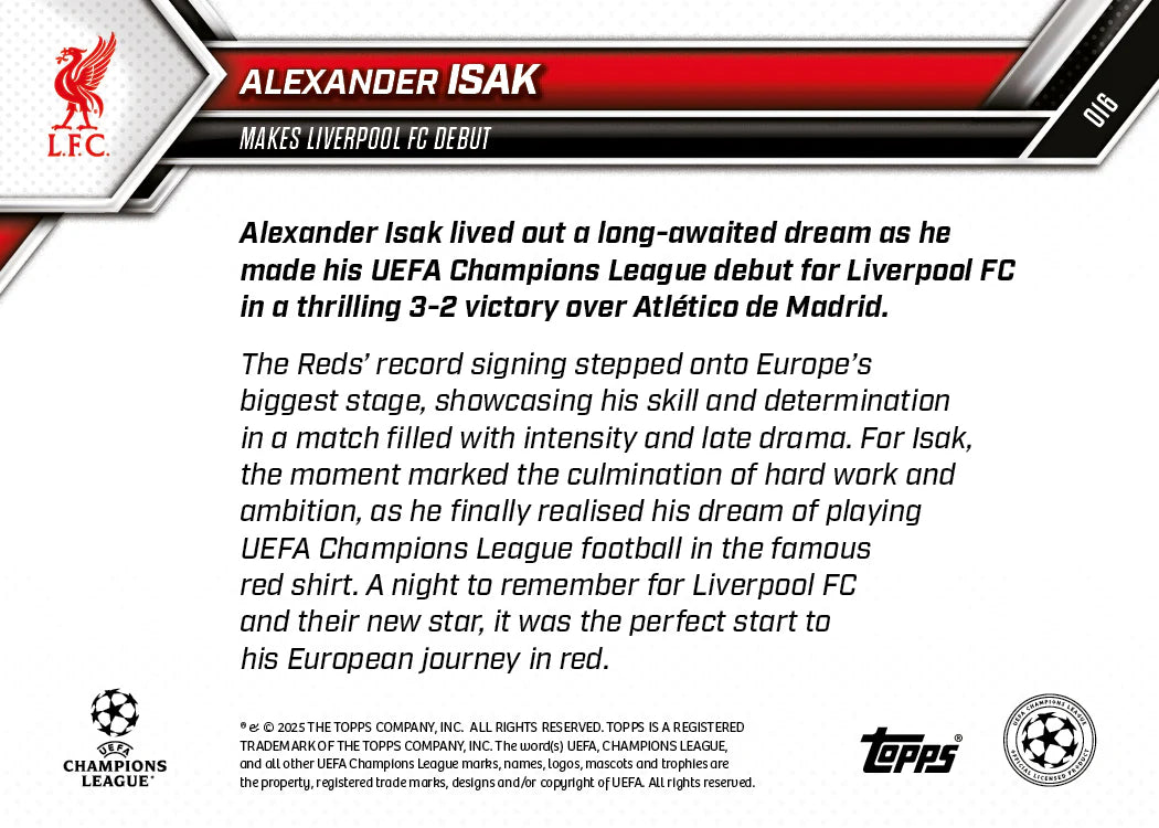 Topps NOW 2025 Alexander Isak Debut Trading Card 1/5