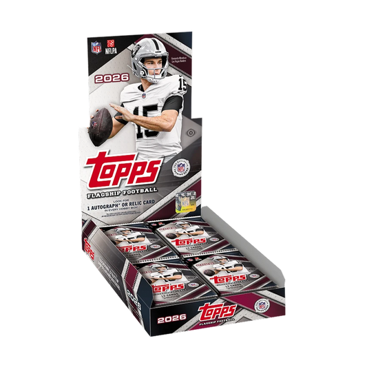 Topps NFLPA 2026 Enforcip Football trading card display box with multiple sealed booster packs inside, shown on a plain white background.