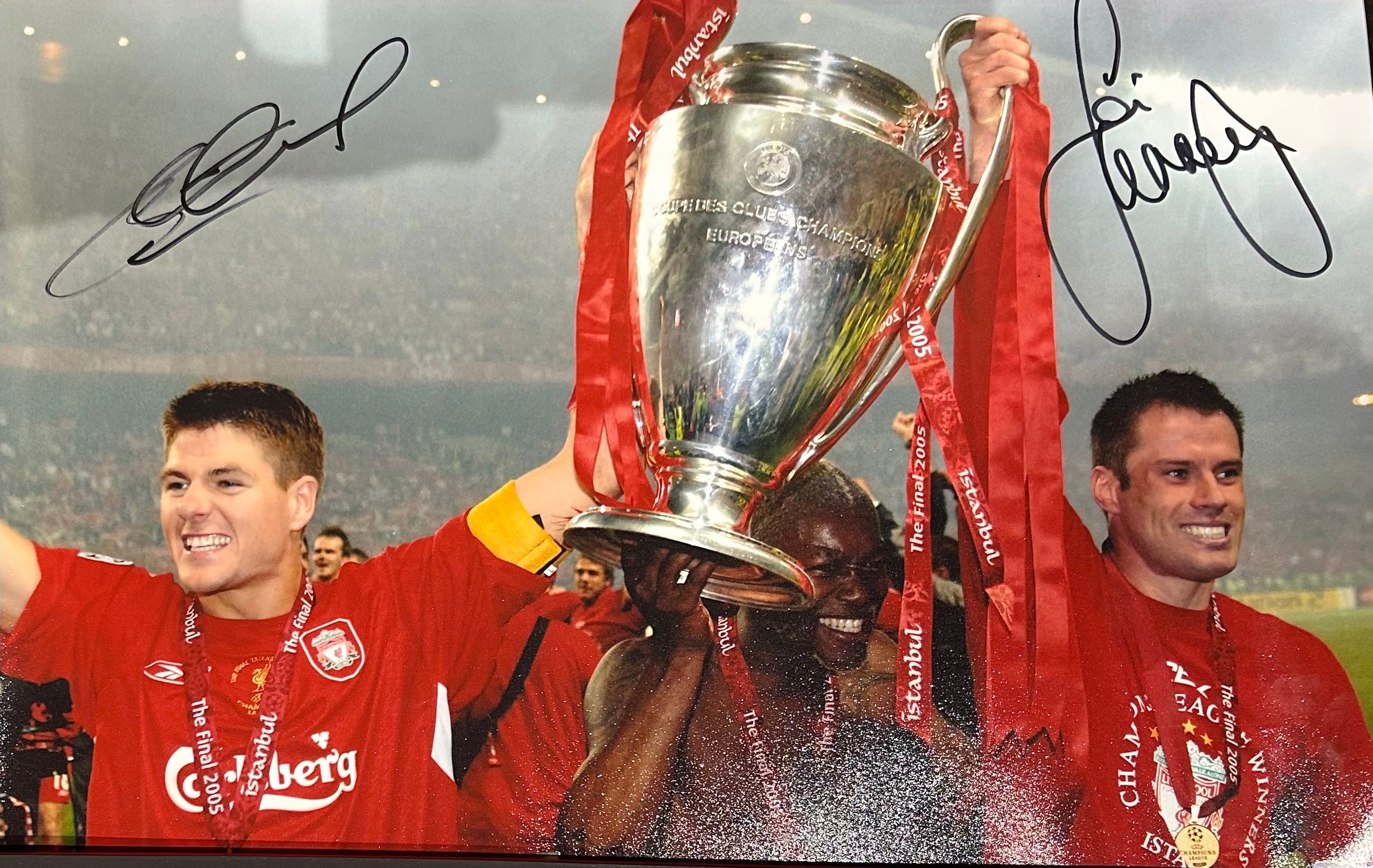 Steven Gerrard & Jamie Carragher Dual-Signed 2005 Champions League Final Photo (Unframed)