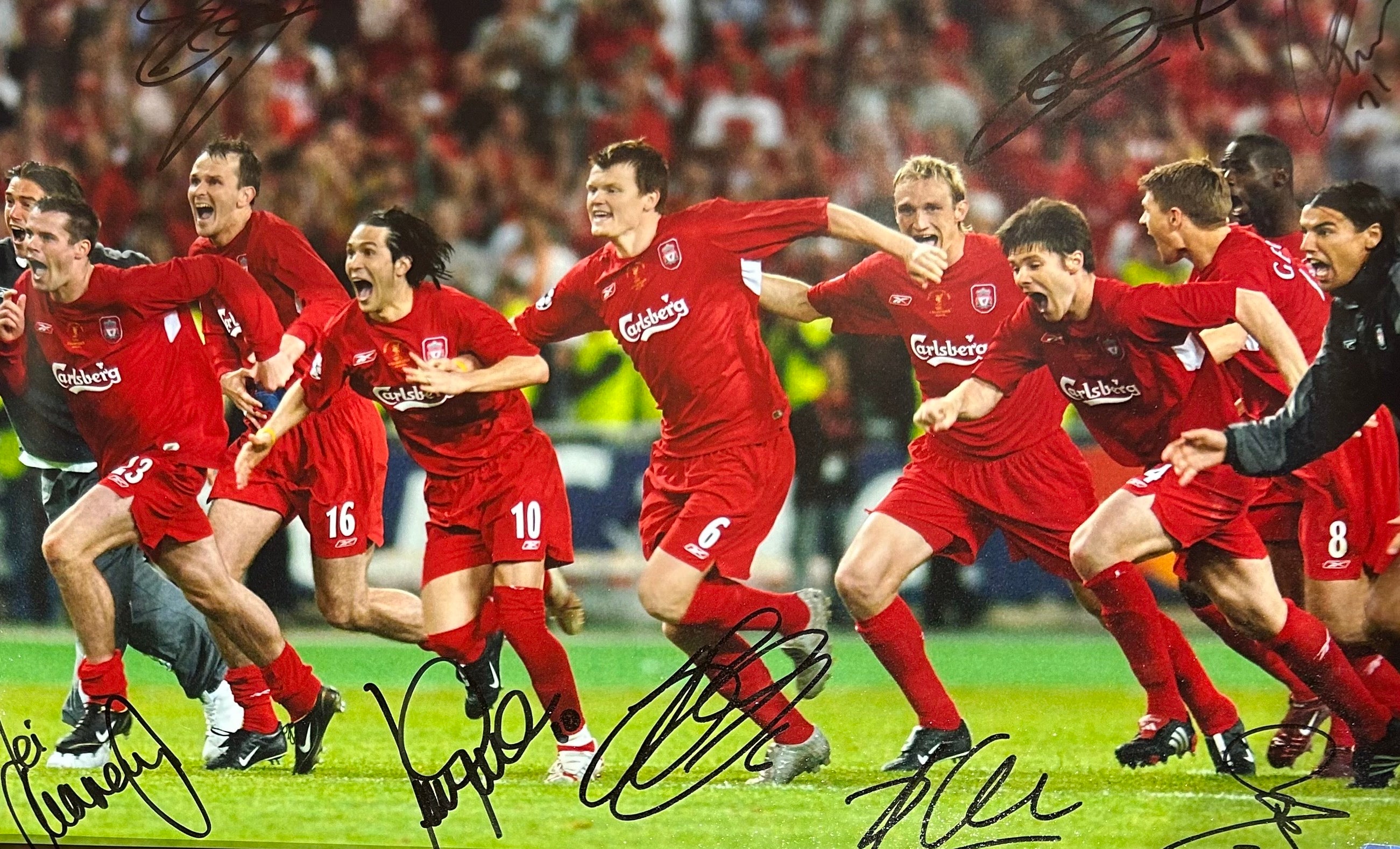 Liverpool FC 2005 "Istanbul Sprint" Multi-Signed Photo – Champions League Winners (Unframed)