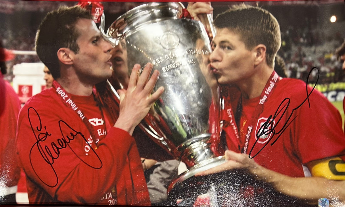 Gerrard & Carragher Dual-Signed "Kissing the Cup" Photo – Istanbul 2005 (Unframed)