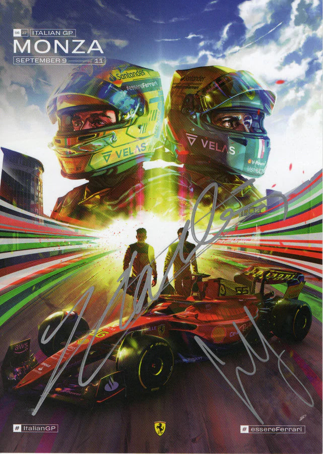2022 MONZA Limited Edition Ferrari Team Card Signed by Charles Leclerc and Carlos Sainz (Framed)