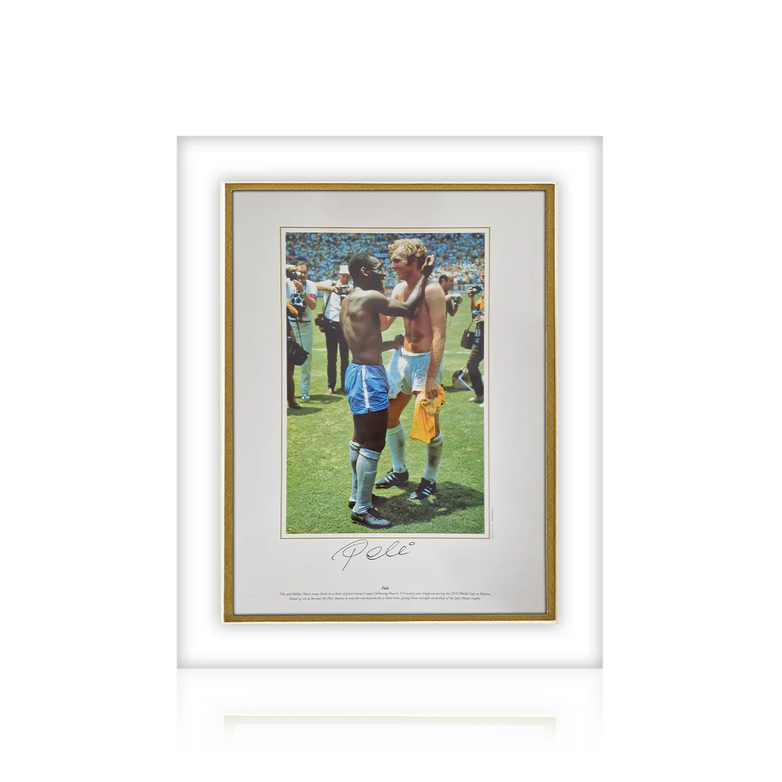 PELE AND BOBBY MOORE VICTORY OVER ENGLAND IMAGE SWAP SHIRTS (Framed)