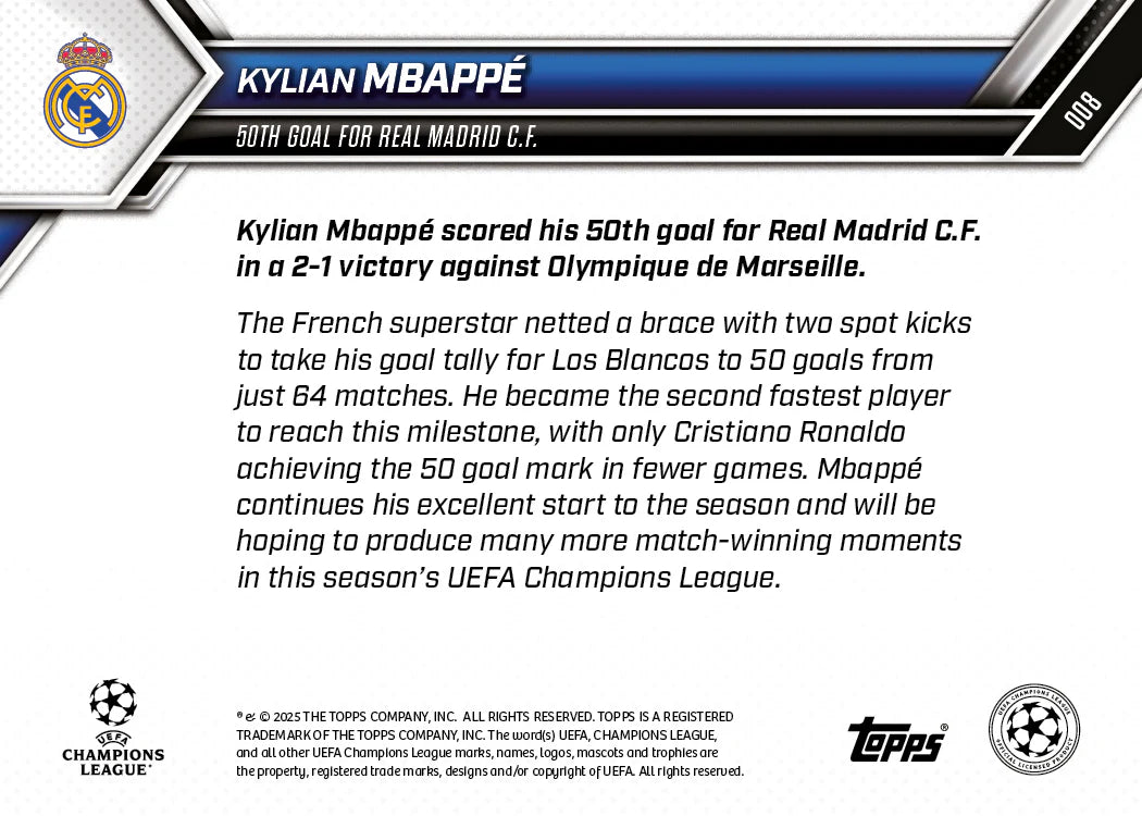 Topps Now 2025 Mbappe 50th Goal /25