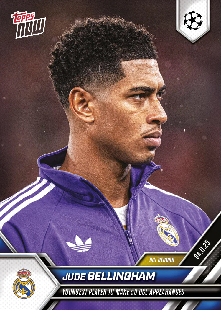 Topps NOW 2025 Jude Bellingham 50 UCL Appearances Trading Card
