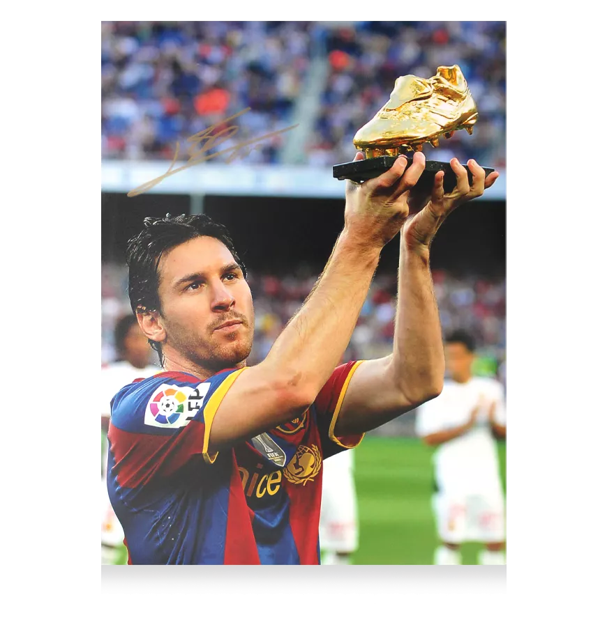 Lionel Messi Signed FC Barcelona Photo (Framed): Golden Boot Winner