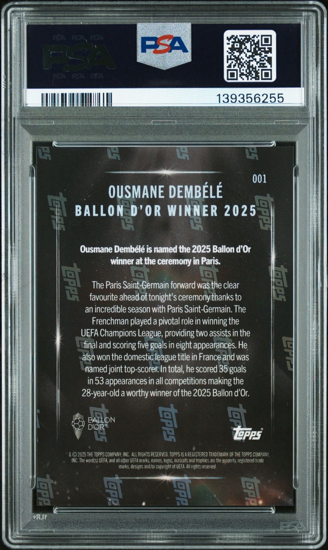 Topps NOW 2025 Ousmane Dembélé Balon D'Or Winner Trading Card (PSA 10)