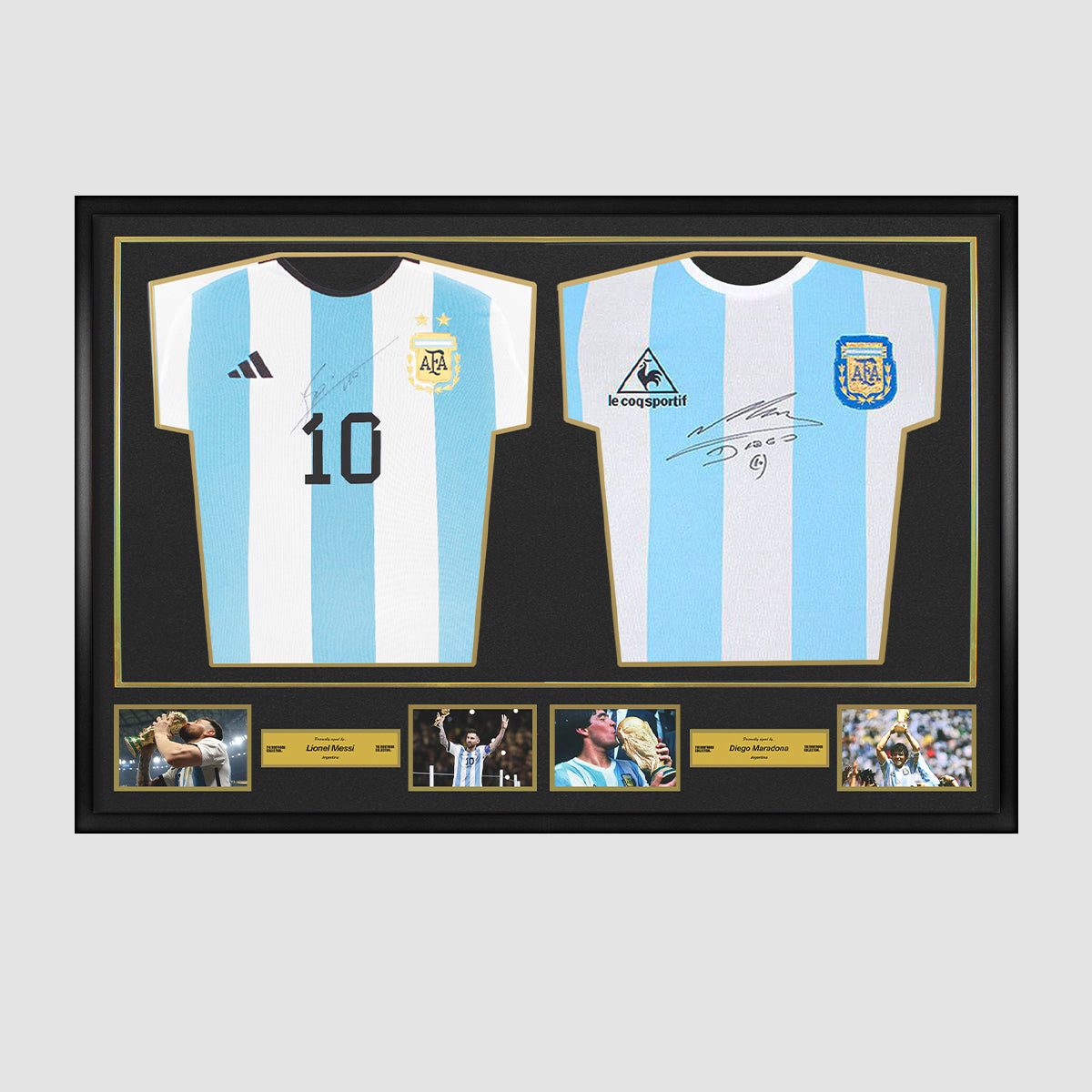 Diego Maradona & Lionel Messi Signed Argentina Shirts In Dual Frame