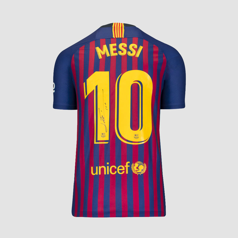 Lionel Messi Official FC Barcelona Back Signed and Framed 2018-19 Home Shirt