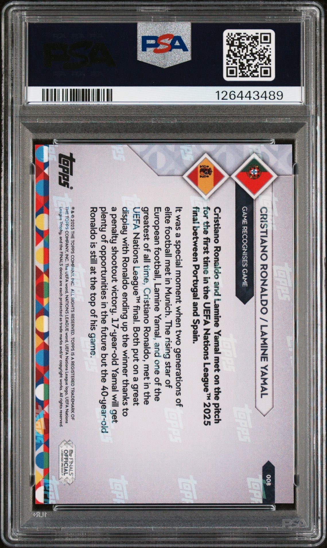 Topps NOW Cristiano Ronaldo & Lamine Yamal - 2025 UEFA Nations League PSA 10