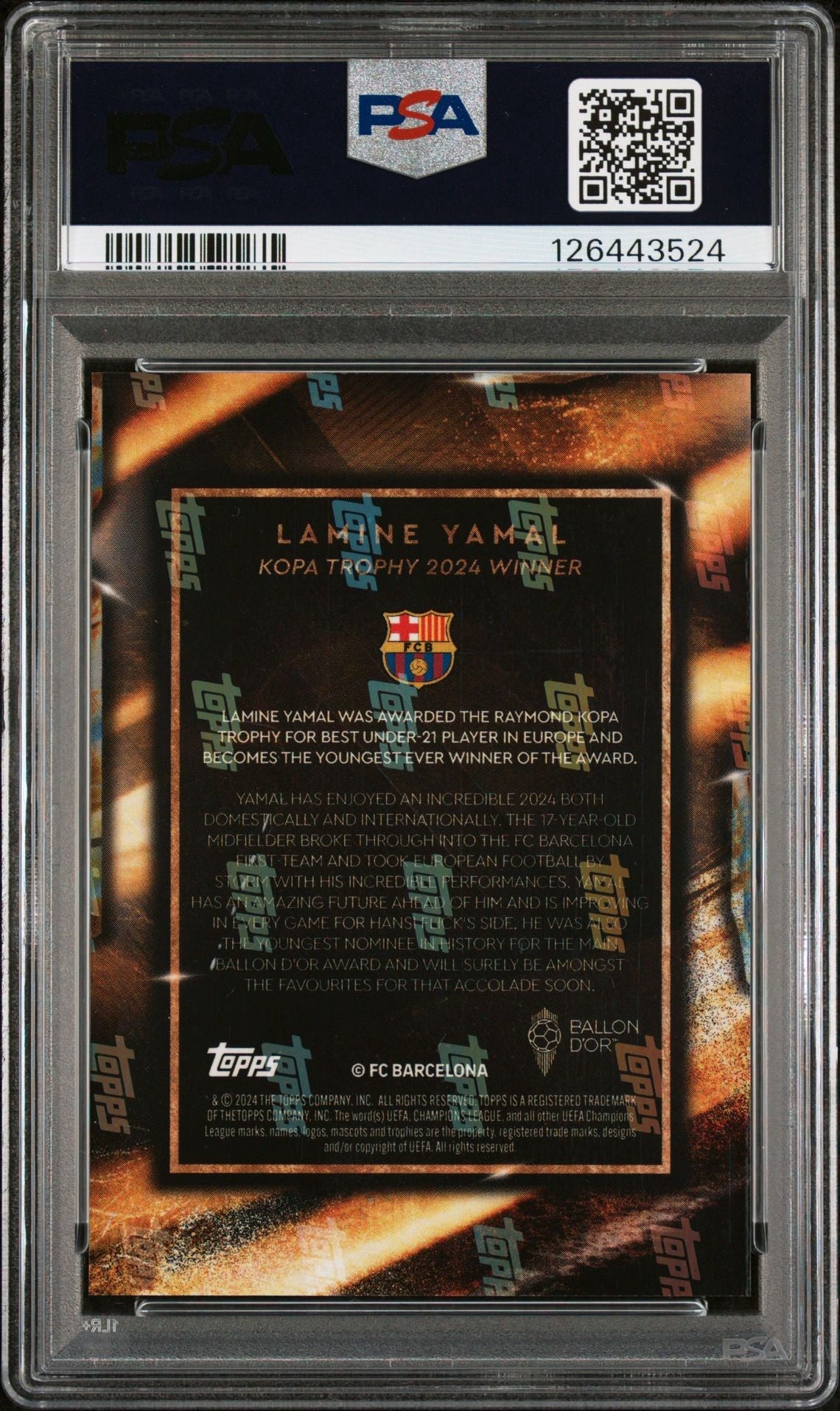 Topps NOW Lamine Yamal 2024 Kopa Trophy Winner PSA 10